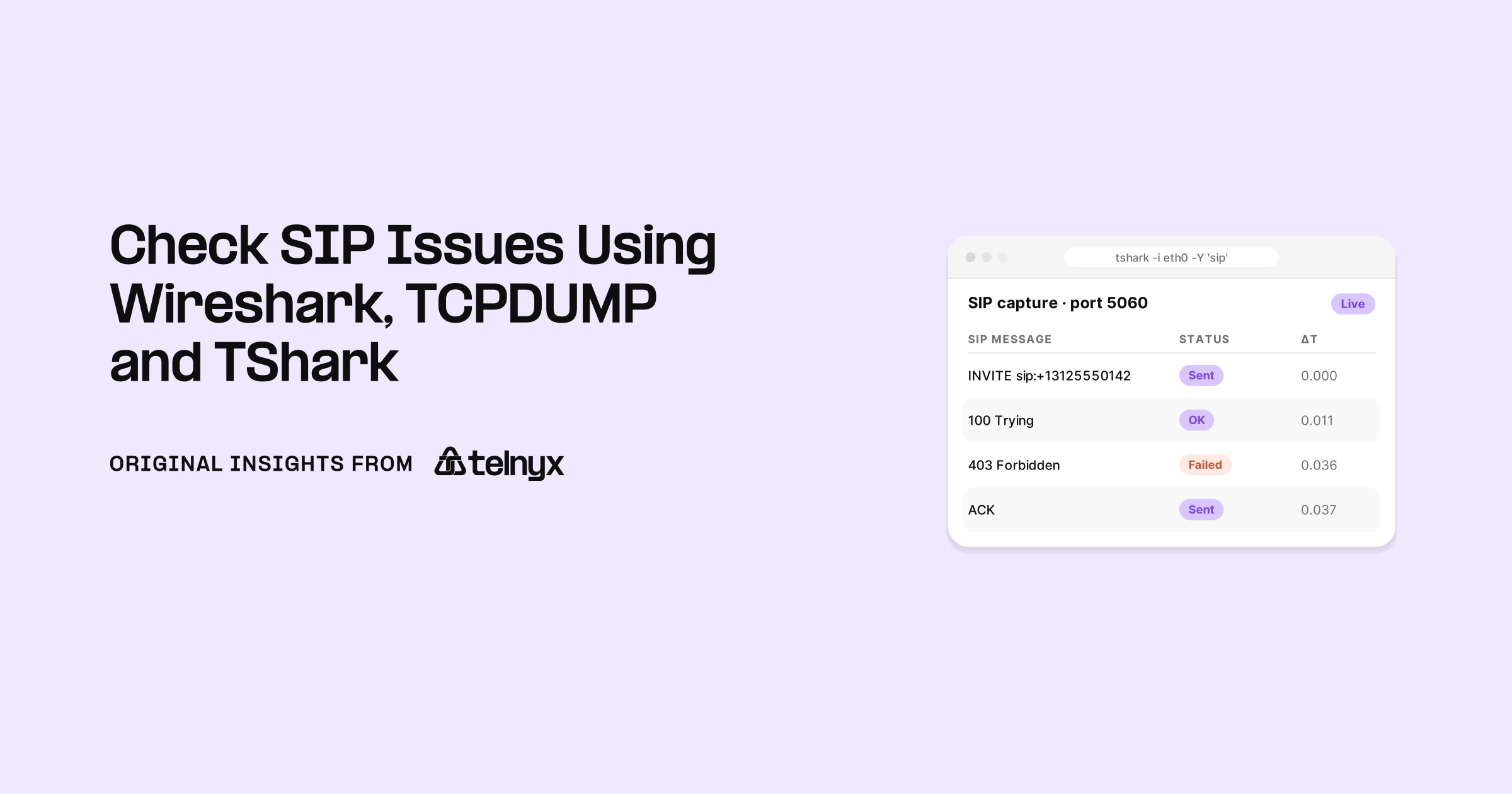 SIP capture in tshark showing a 403